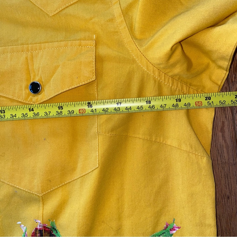 Yellow Button Down Shirt with Graphic Design - Picture 10 of 10